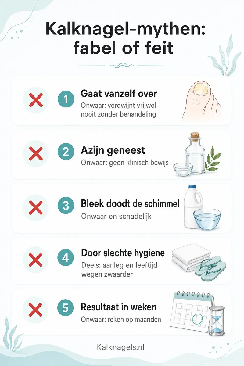 Infographic met kalknagel-mythen naast de feiten